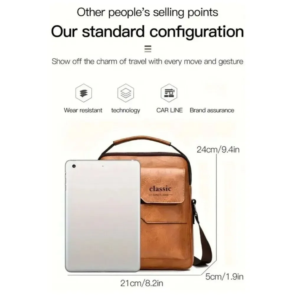 NWT CLASSIC Vintage Tan Camel Shoulder Spacious Multi-Pocket Office Travel Bag